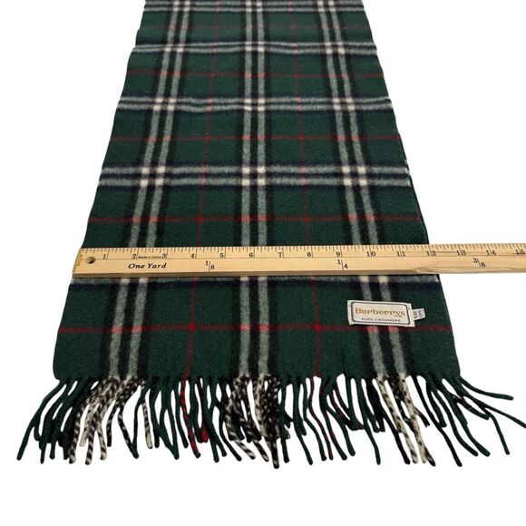 Deep Forest Green Plaid Check w Fringe Cashmere Scarf - Picture 6 of 7